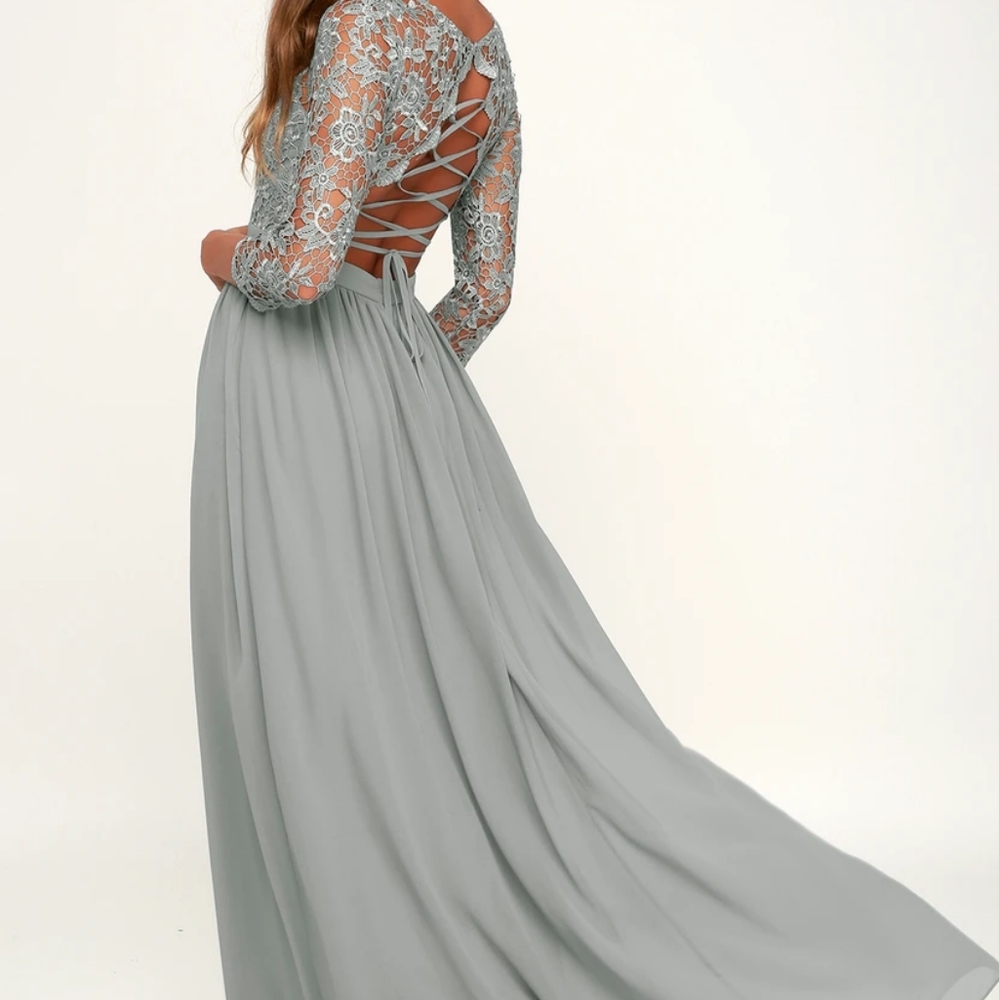 Lulu Touch My Heart Sage Grey Lace-Up Maxi Dress